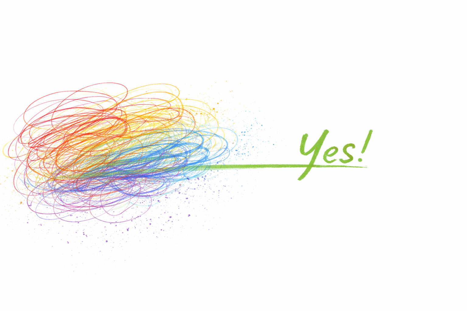 Decision clarity session for leaders Colorful scribbles turning into a clear line and the word yes representing moving from confusion to decision clarity